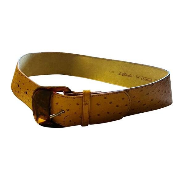 L. Chessler Women\'s Genuine Bonded Leather Ostrich Skin Belt Yellow One Size main image 4